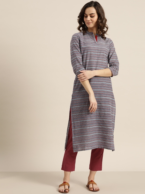 

Sangria Women Navy Blue & Maroon Printed Kurta with Trousers