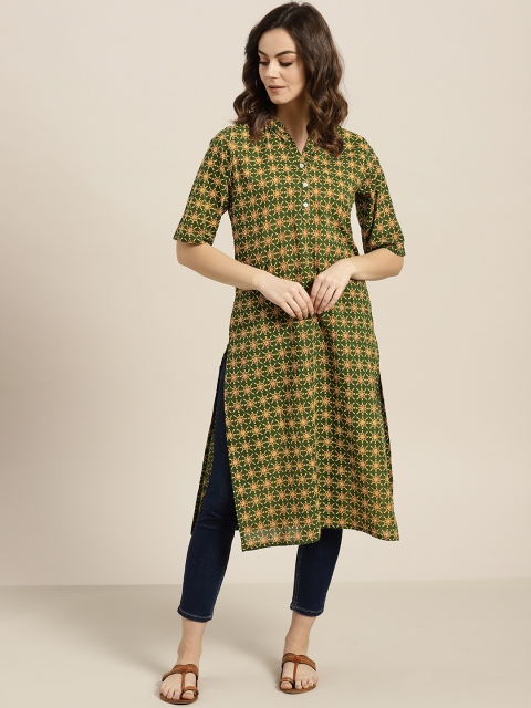 

Sangria Women Green & Red Printed Straight Kurta