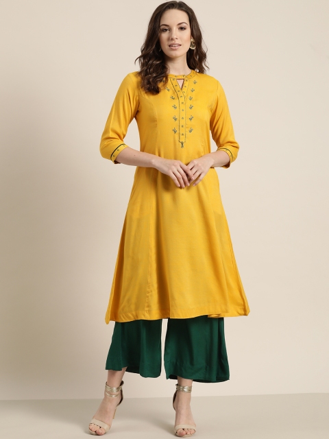 

Sangria Women Mustard Yellow & Green Yoke Design Kurta with Palazzos