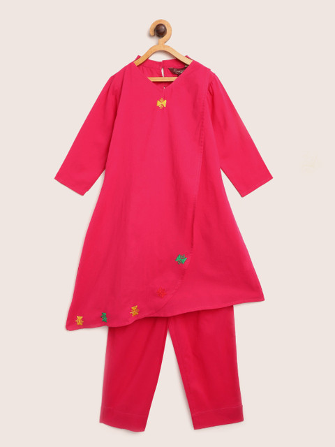 

Sangria Girls Pink Solid Layered Kurta with Trousers
