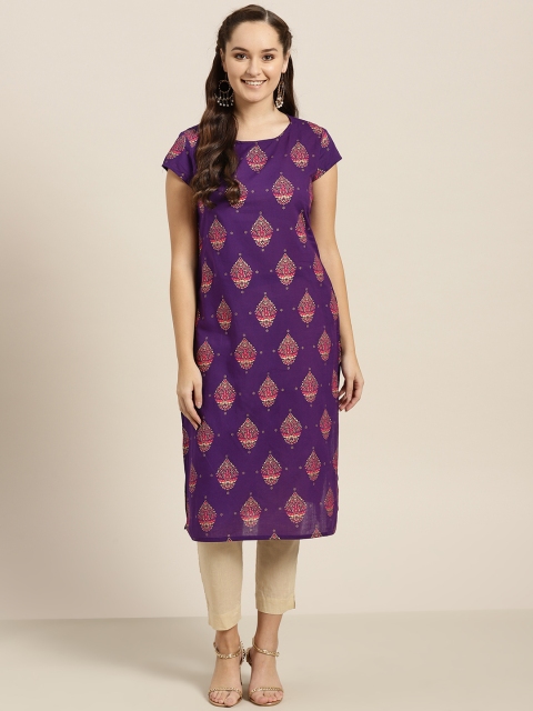 

Sangria Women Purple & Pink Printed Straight Kurta