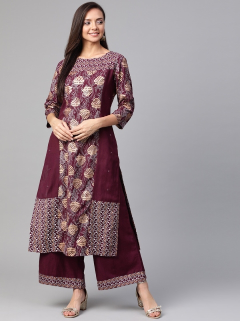 

Sangria Women Burgundy & Golden Printed Kurta with Palazzos