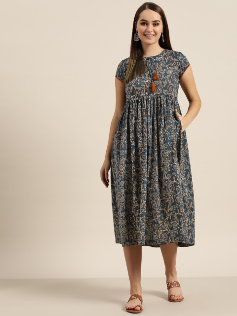 

Sangria Women Navy Blue Printed Empire Dress