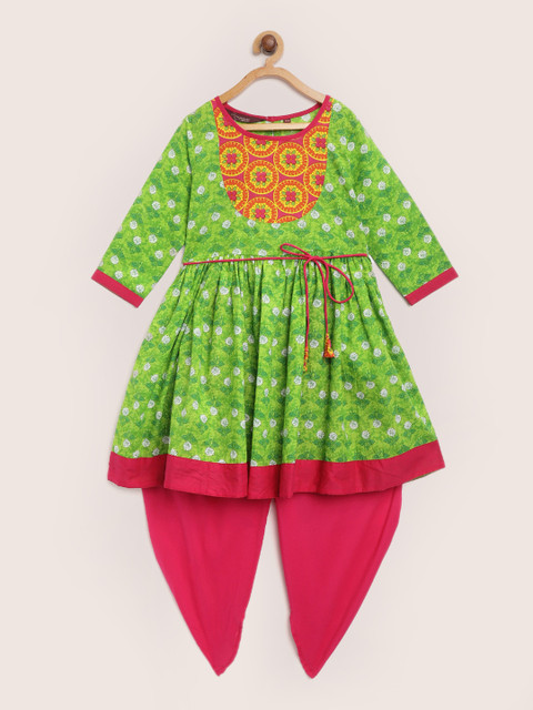 

Sangria Girls Green & Pink Printed Kurta with Dhoti Pants