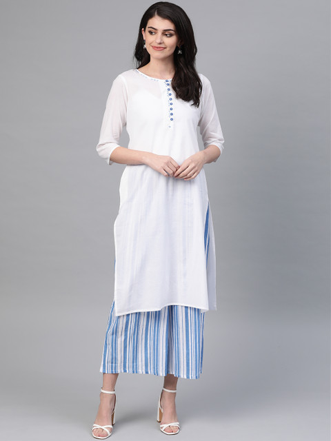 

Sangria Women White & Blue Solid Kurta with Palazzos