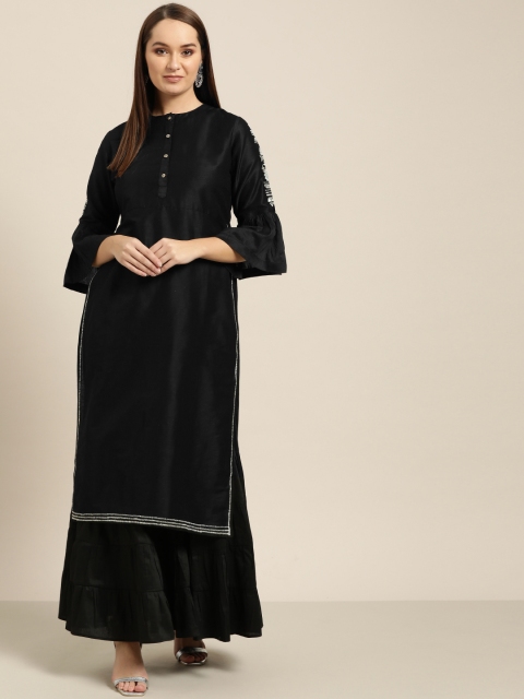 

Sangria Women Black Solid Kurta with Sharara