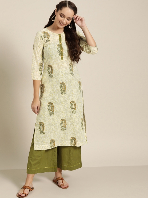 

Sangria Women White & Green Printed Kurta with Palazzos