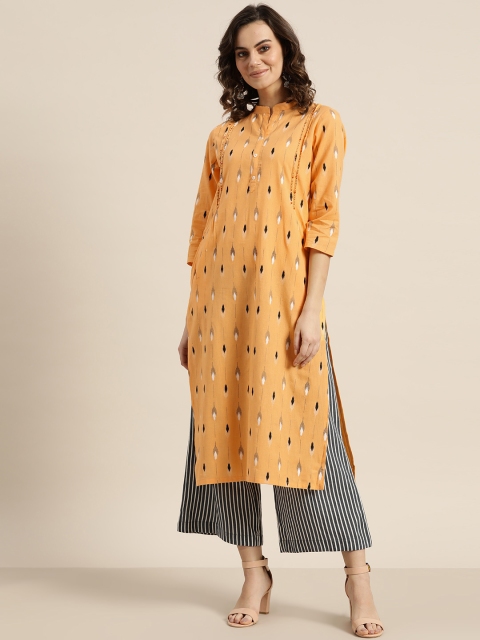 

Sangria Women Peach-Coloured & Charcoal Grey Printed Kurta with Palazzos