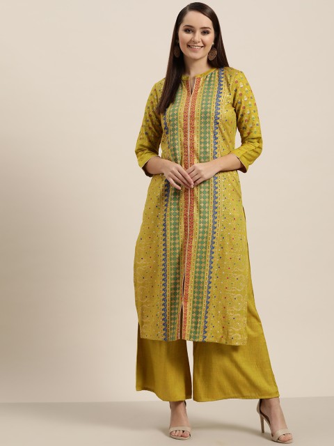 

Sangria Women Green & Blue Printed Kurta with Palazzos