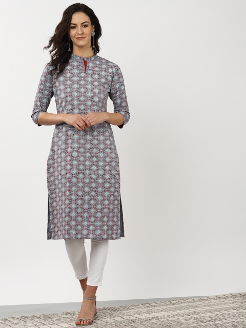 

Sangria Women Blue & Maroon Printed Straight Kurta