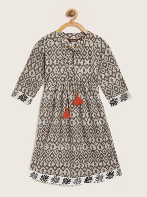 

Sangria Girls Taupe & White Printed A-Line Dress