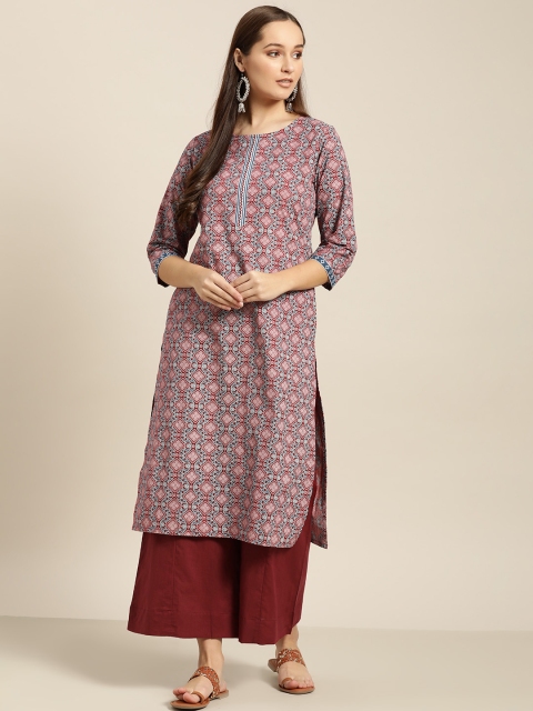 

Sangria Women Pink & Maroon Printed Kurta with Palazzos