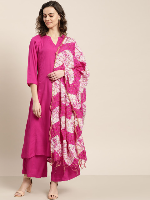 

Sangria Women Pink Solid Kurta with Palazzos & Dupatta