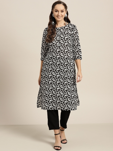 

Sangria Women Black & White Printed Straight Kurta