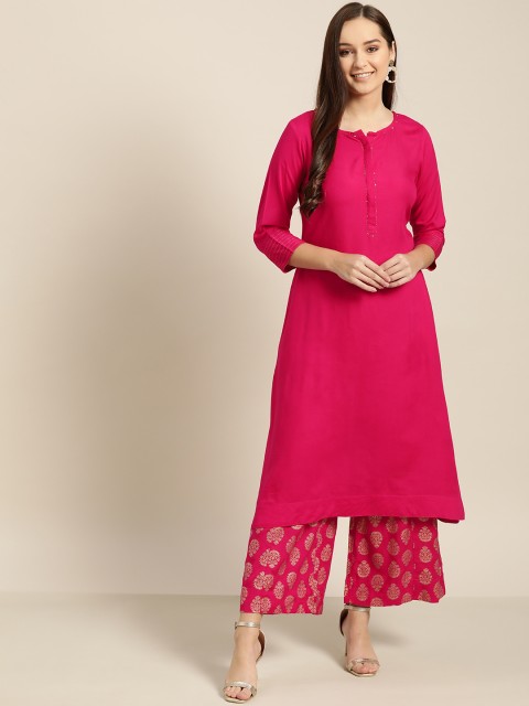 

Sangria Women Pink Solid Kurta with Palazzos