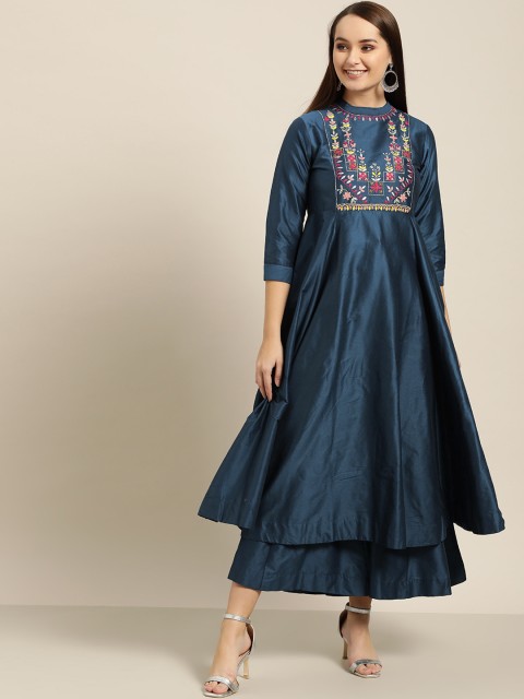 

Sangria Women Navy Blue Yoke Design Kurta with Palazzos