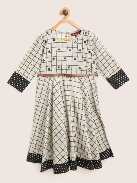 

Sangria Girls Beige & Charcoal Grey Checked A-Line Dress
