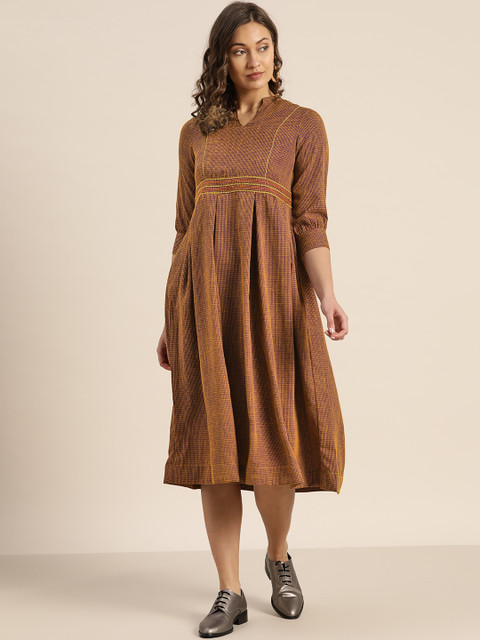 

Sangria Women Brown & Purple Checked A-Line Dress
