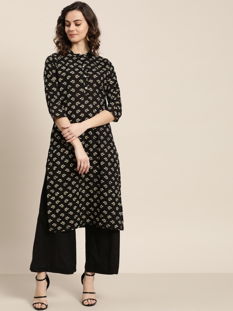 

Sangria Women Black & Beige Printed Kurta with Palazzos