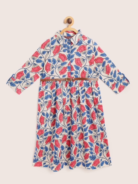 

Sangria Girls Off-White & Blue Floral Printed Fit and Flare Dress