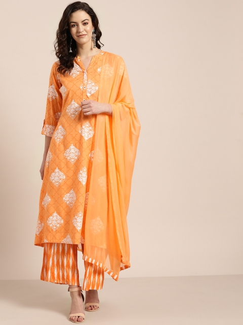 

Sangria Women Orange & Off-White Printed Kurta with Palazzos & Dupatta