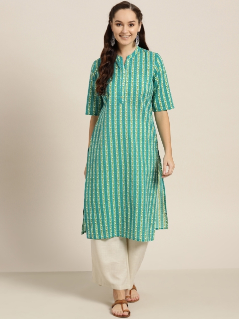 

Sangria Women Sea Green & White Printed Straight Kurta