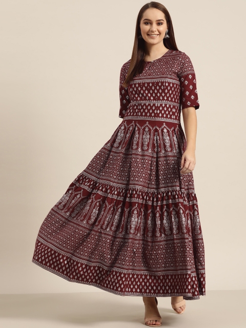

Sangria Women Maroon & Silver Printed Maxi Dress