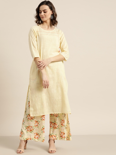 

Sangria Women Yellow & Orange Solid Kurta with Palazzos