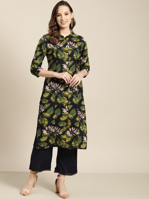 

Sangria Women Black & Green Printed Straight Kurta