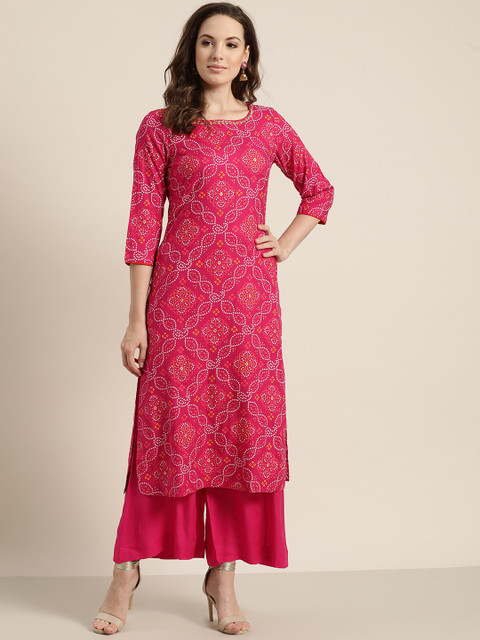 

Sangria Women Pink & White Printed Kurta with Palazzos