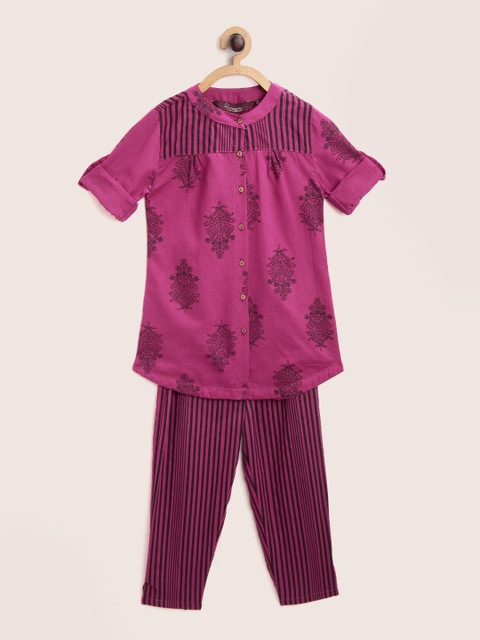 

Sangria Girls Fuchsia & Black Printed Kurta with Trousers