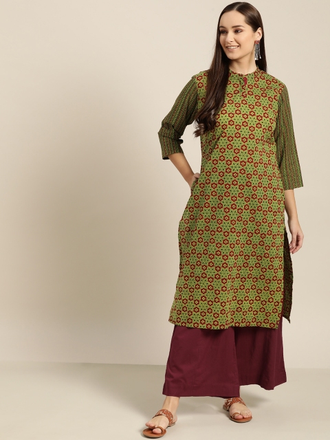 

Sangria Women Green & Maroon Printed Kurta with Palazzos