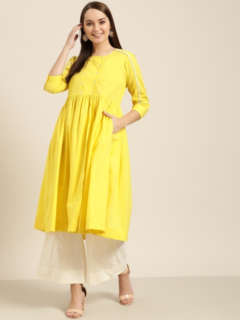 

Sangria Women Yellow & Off-White Solid Kurta with Palazzos