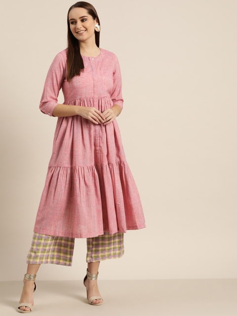 

Sangria Women Pink & Green Self Design Kurta with Palazzos