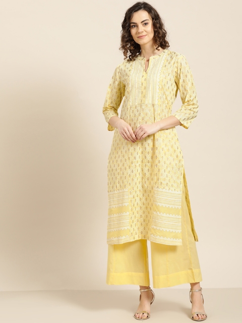 

Sangria Women Yellow & White Printed Kurta with Palazzos