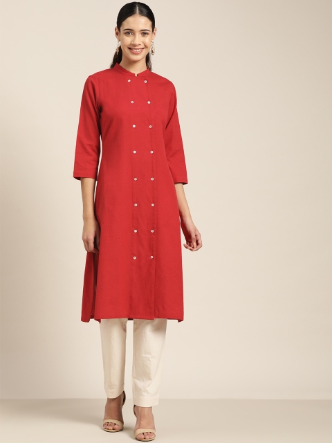 

Sangria Women Red Solid Broad Button Placket Straight Kurta