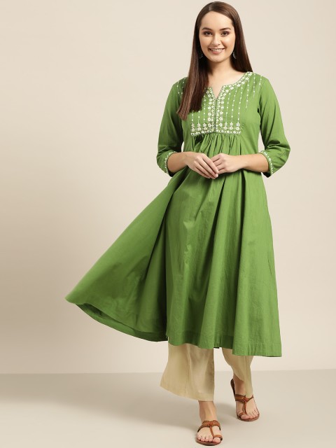 

Sangria Women Green Yoke Design A-Line Kurta
