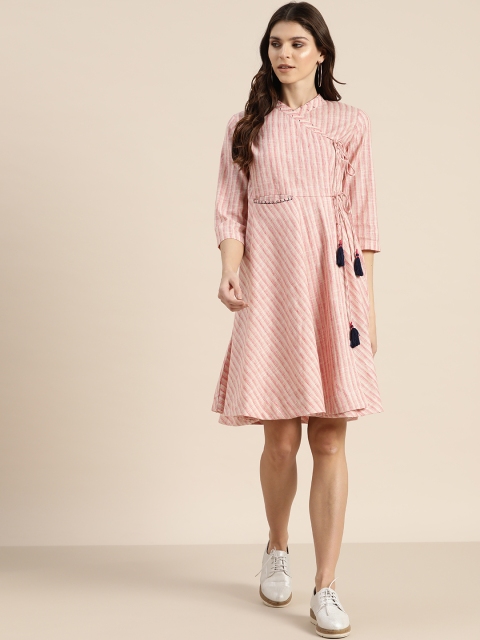 

Sangria Women Pink & White Striped Wrap Dress