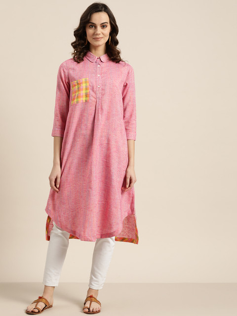 

Sangria Women Pink Woven Design A-Line Kurta