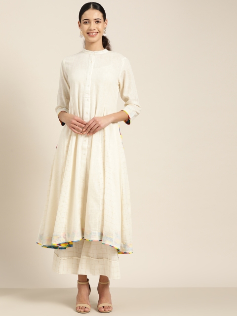 

Sangria Women Off-White & Golden Solid Anarkali Kurta with Palazzos