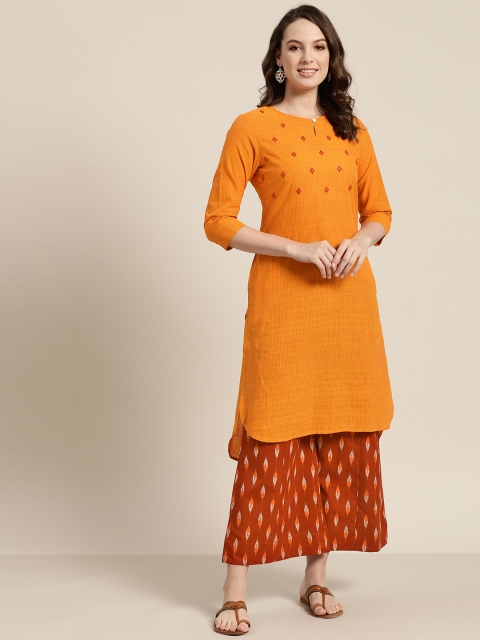 

Sangria Women Orange & Rust Orange Striped Kurta with Palazzos