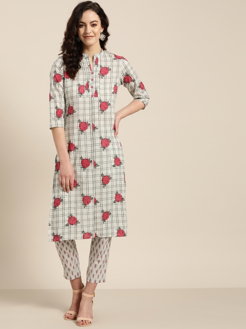 

Sangria Women Grey & Pink Checked Kurta with Trousers