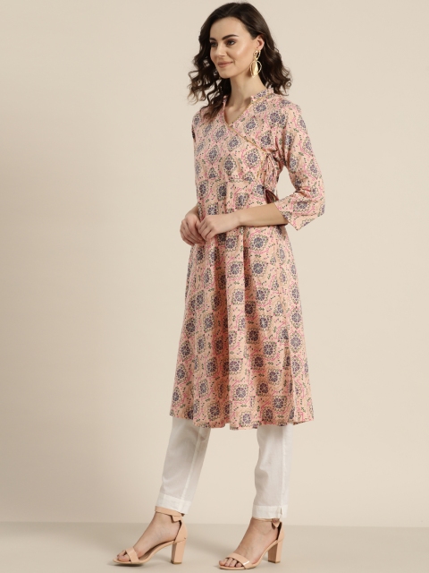 

Sangria Women Pink & Green Printed A-Line Kurta