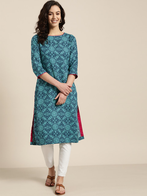 

Sangria Women Blue Printed Straight Kurta