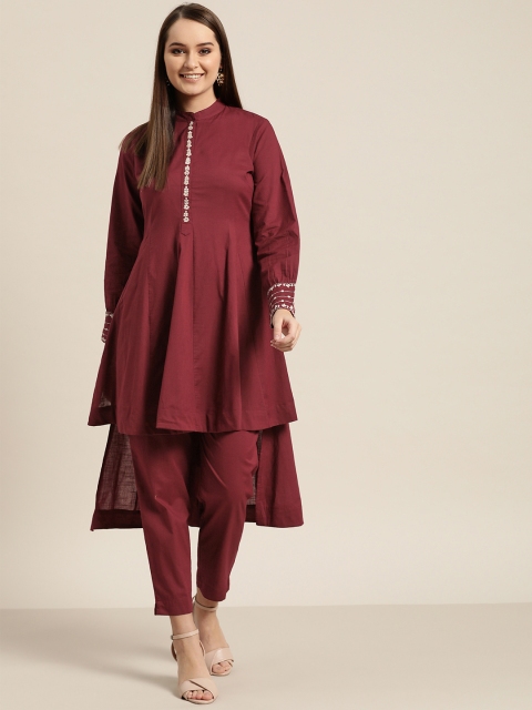

Sangria Women Maroon Solid Kurta with Trousers