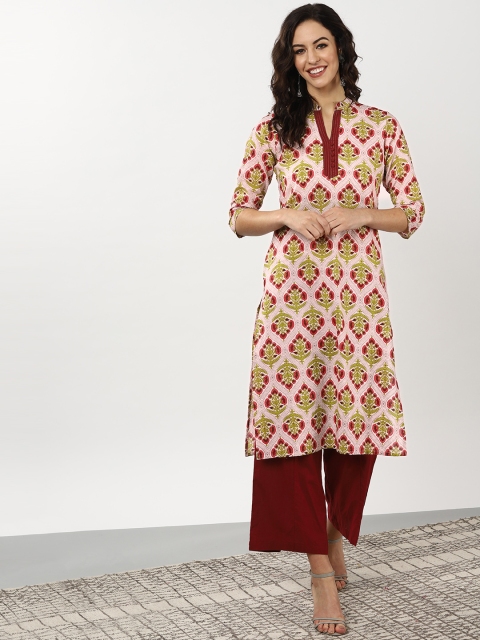 

Sangria Women Pink & Green Printed Straight Kurta