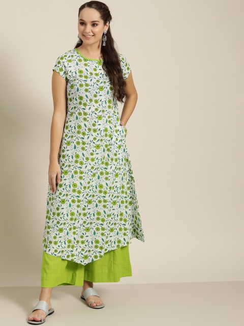 

Sangria Women White & Green Printed Kurta with Palazzos