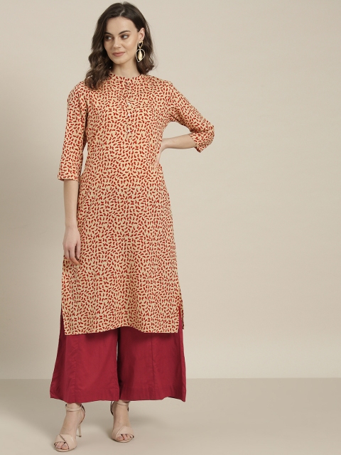 

Sangria Women Beige & Maroon Printed Kurta with Palazzos