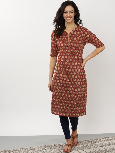 

Sangria Women Maroon & Beige Printed Straight Kurta