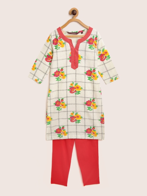 

Sangria Girls Beige & Red Printed Kurta with Trousers